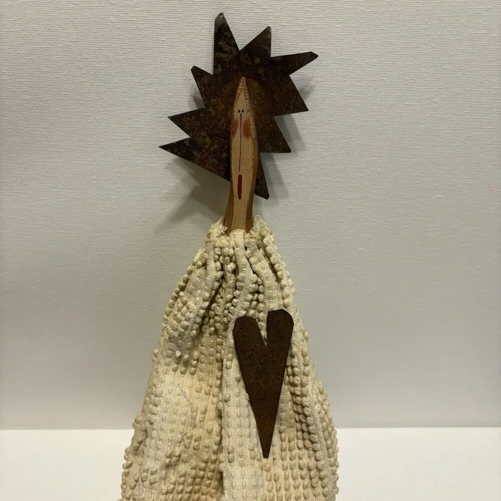 Handmade Primitive Rag Doll Stick Figure 29” Rustic Folk Art Cottagecore Decor